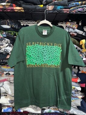 Vintage 90s St.patricks Day Savannah Georgia Green Puff Print Shirt Size Xl
